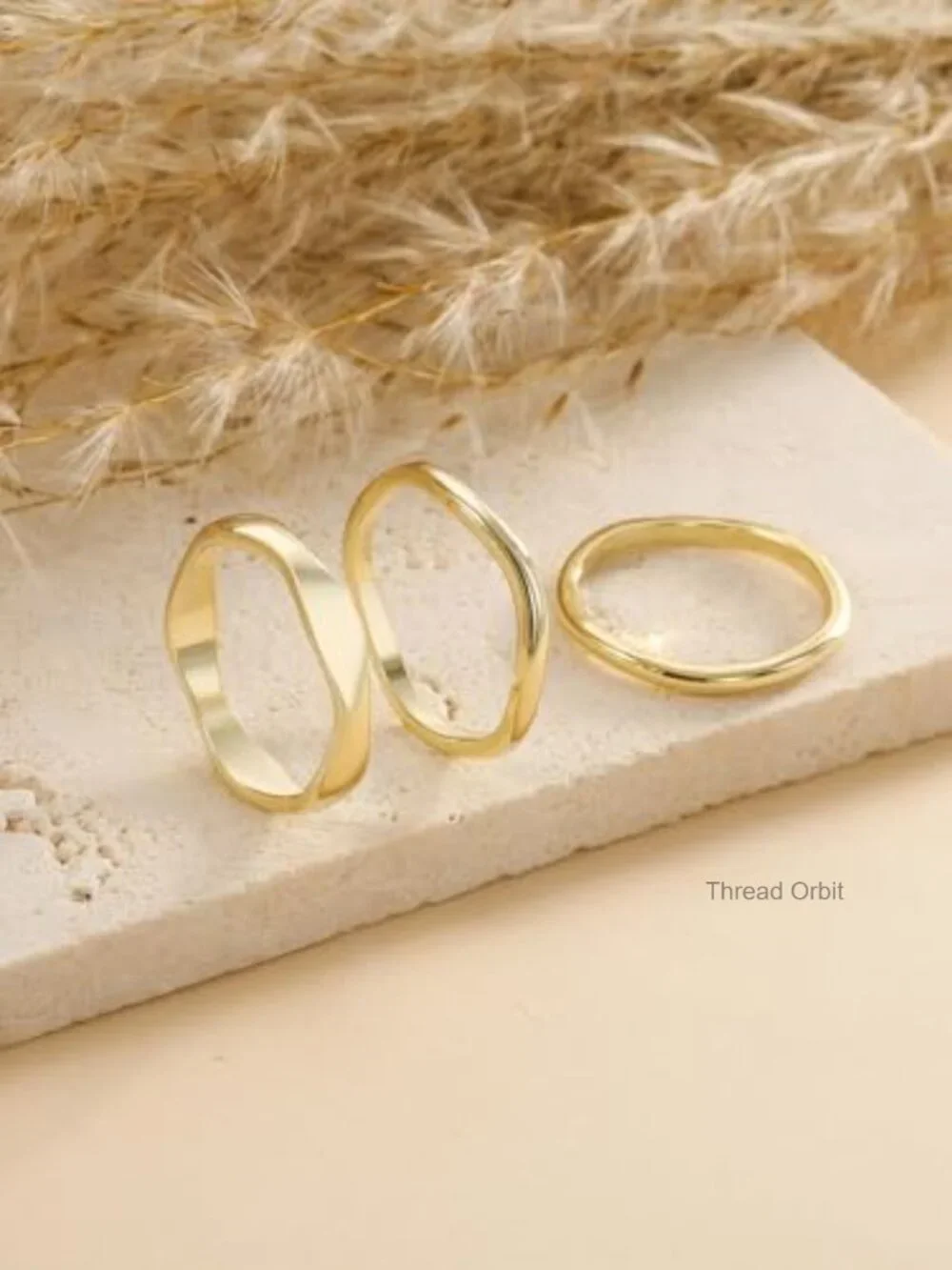 14K Gold Plated Stacking Ring Set Wavy Band Rings for Women Size 6-10
